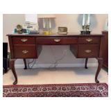 Very nice Queen Anne style cherry desk with 2 drawers on right side, left filing drawer and center drawer - 53 x 24-3/4 x 30 tall