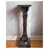 Italian Renaissance Revival Bronze Pedestal with green marble top and base - 12” square x 40-1/2” tall - very heavy piece