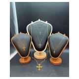 (6) gold and silver tone elegant cross necklaces - lengths range from short/medium/long