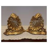 Pair of gold gilt decorative ceramic bookends - 6-1/2w x 5-1/2 tall