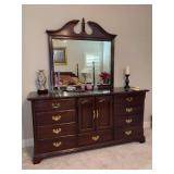 Gorgeous cherry dresser with beveled mirror - not marked but a close match to Ethan Allen Georgian Court - 72 x 20 x 36 tall - mirror is 44-1/4 x 45-1/2 tall