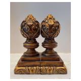 Pair of gold-bronze color finial design bookends - 4-1/2w x 8 tall