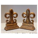 Pair of CBK Ltd. Fleur De Lis Polyresin Bookends in Gold Leaf Design - 4-3/4w x 7 tall