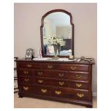 Gorgeous 11-drawer cherry dresser with matching mirror - 62 x 19-1/2 x 33 tall to top of dresser - mirror is 30 x 40 - OTHER CONTENTS NOT INCLUDED