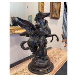 Signed Reproduction bronze statue depicting Perseus and Pegasus by Emile Louis Picault - 15-1/4 across x 21” tall - width is from top of wing to front leg