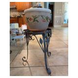 Decorative metal plant stand with nice ceramic planter - 10”D x 22” tall to top of planter