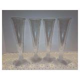 Set of (4) Lead Crystal Sasaki Champagne Flutes with Frosted Dove Base - 9-1/4” tall