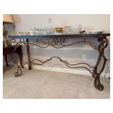 WOW - Thomasville Rectangular Console Table with faux leather top design, beveled glass top and cast base - 59-1/2 x 19 x 30 tall
