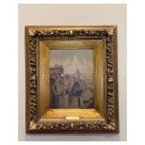 Signed G.Fiori Venetian canal scene featuring sailboats and architecture framed in a very decorative gilt frame - 12 x 14
