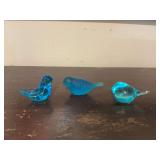 1990 Leo Ward mini glass Byrd of happiness-signed, frosted bluebird and a glass bird with a chip on his tail.