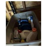 Tote full of chemicals￼; brush cleaner, pest spray and more