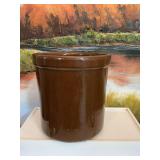 7 1/4“ x 7 1/4“ Antique Brown ￼stoneware pottery crock
