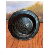 Wooden black lacquered hand-painted plate. 7 inches.