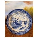 Antique blue and white Japanese transferwear windmill plate. 9 inches Japan.