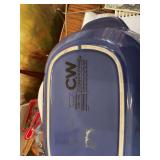 Blue 1.5 quart medium embossed stoneware, corning ware casserole. Oven and range safe.