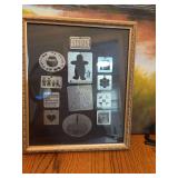 Gold framed -12 Country Heritage tin plate stencils. 11 x 13.