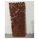 Asian hand carved original wooden artwork. 9 1/2 x 24”.