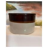 6 1/2“ x 4“ Vintage three tone stoneware crock by RRP Co. ￼ Rossville, Ohio.