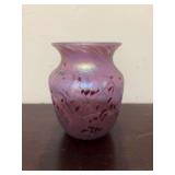 5 inch purple iridescent, art glass vase