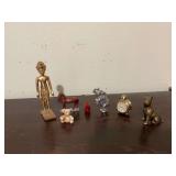 Assortment of different metal miniatures, and one porcelain teddy bear