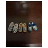 Three pair of miniature wooden Dutch handpainted keychain clogs