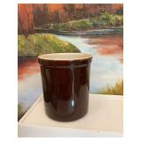 Primitive 5 1/2 inch U S A dark brown heavy crock