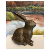 6 1/2“ x 8“ Bronze sitting rabbit sculpture