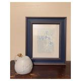 11 1/2 x 13 1/2 blue framed floral picture with a I love you with all my heart wind chime