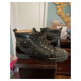 Size 44 Christian Louboutin men’s preppy luxury Gothic rhinestone punk ankle boots