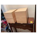 Set of four stackable boxes. Each box is 9“ x 12“ x 5 1/2“.. as shown in sections of two each.