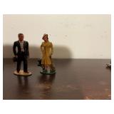 Vintage Barkley Manoil  B157 Lady in yellow suit with dog and 3 inch cast lead metal groom figure number 626. Miniatures.