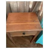 Antique oak cabinet with lions head pull. 18” x 13 1/2” x 26”.
