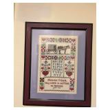 Framed Folk Art cross stitching with Bible verse. 17 1/4” x 21”.