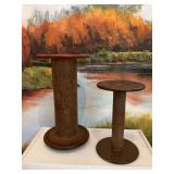 Two antique wooden thread spools 9 1/4 x 5 and 6 3/4 x 4 1/4