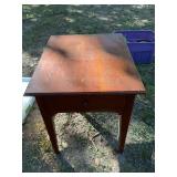 22“ x 27“ x 25“ Side table in shed with one drawer. See photos for condition.