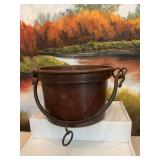 Antique 10 x 6 1/4” copper pot with handle