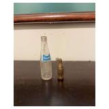 Antique Fanta 3 inch advertisement bottle and a Coca-Cola gold, miniature soda advertising bottle