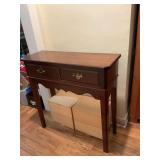Two drawer entry/hall table 30“ x 11“ x 30“. Needs TLC right front leg needs tightened.