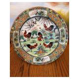 Antique 10“ Chinese Famille Rose Canton handpainted enamel rooster plate