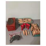 Vintage red metal file box 11 1/2” x 7” x 5 1/4”, Nikon cool pics, camera and coin rolling supplies