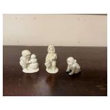 Lots of three vintage flocked pewter miniature snow babies.