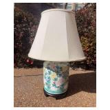 27” Tall Asian Style Lamp w/Wood Base 9” W