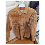 JH Collectables brown leather ShirtJac with fringe. Size 10