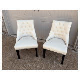 Two 37” Tall Beige Tufted Chairs w/Wooden Legs. Dusty from garage storage.