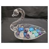 Duncan & Miller Blown Glass Swan. 6.5" tall.
