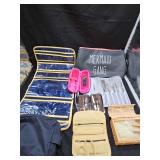 Travel bags. Jewelry, manicure, silver plate make up brushes, Epsom salt and more.
