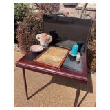 Foldable Card Table 29x32”, Samsung TV (no remote, power cord). Contents on table NOT included.