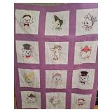 Hand made embroidered baby quilt. Has some stains as shown. 39 wide x 50 in tall.