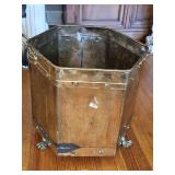 Brass plant/tree holder. Appears to have been dropped but still very usable. 14.5 x 14.5 x 13.5 in tall.
