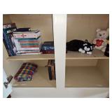 Bottom cabinet contents. Primarily Christian books/bibles.